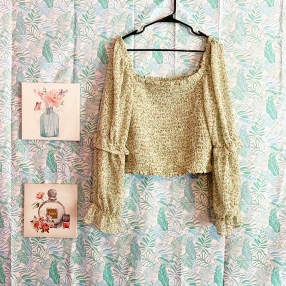 wild fable Tops - Wild Fable Green Floral Off The Shoulder Crop Top